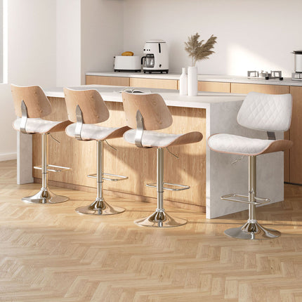 Artiss 4x Bar Stools Kitchen Dining Chairs Gas Lift Stool Wooden Leather White.