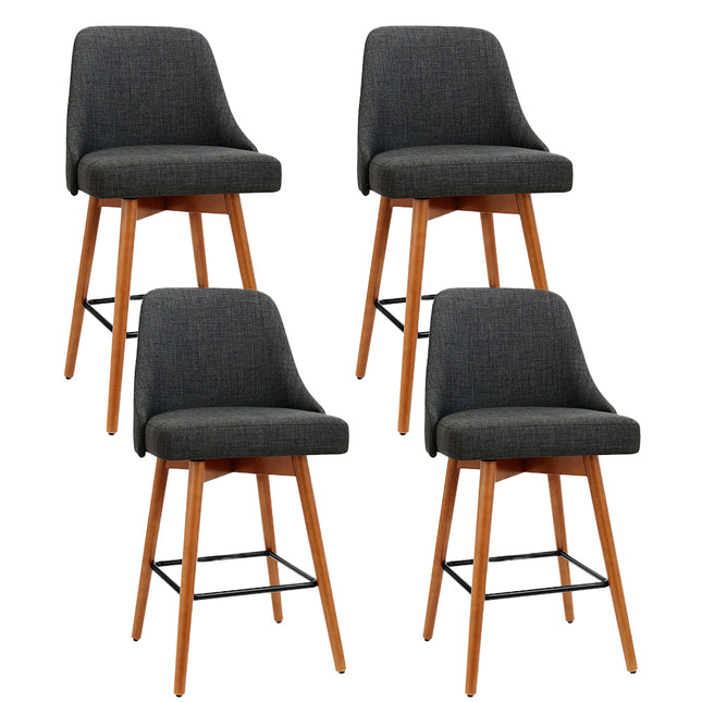 Artiss 4x Bar Stools Swivel Seat Wooden Charcoal.
