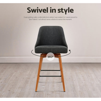 Artiss 4x Bar Stools Swivel Seat Wooden Charcoal.