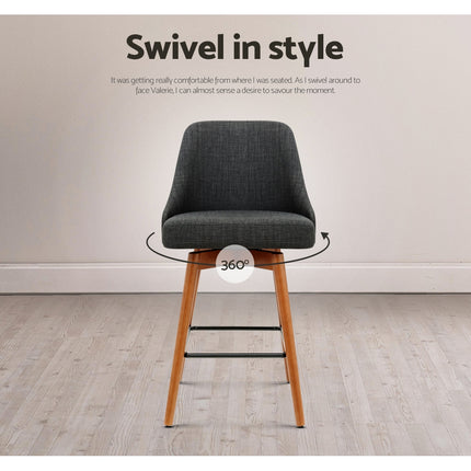 Artiss 4x Bar Stools Swivel Seat Wooden Charcoal.