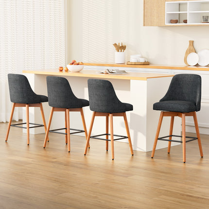Artiss 4x Bar Stools Swivel Seat Wooden Charcoal.
