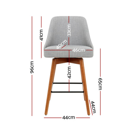 Artiss 2x Bar Stools Swivel Seat Wooden Grey.