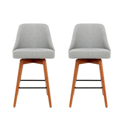 Artiss 2x Bar Stools Swivel Seat Wooden Grey.