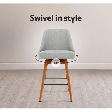 Artiss 2x Bar Stools Swivel Seat Wooden Grey.