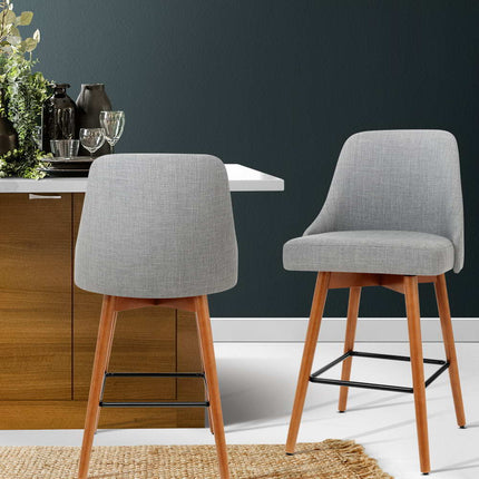 Artiss 2x Bar Stools Swivel Seat Wooden Grey.