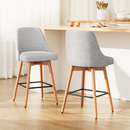 Artiss 2x Bar Stools Swivel Seat Wooden Grey.