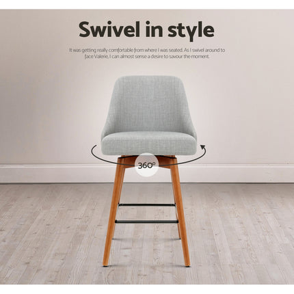 Artiss 4x Bar Stools Swivel Seat Wooden Grey.
