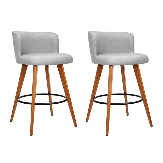 Artiss 2x Bar Stools Linen Padded Wooden Grey.