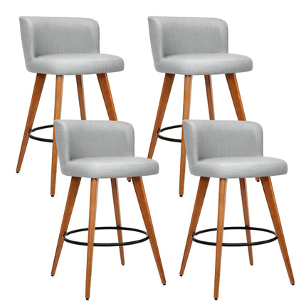 Artiss 4x Bar Stools Linen Padded Wooden Grey.