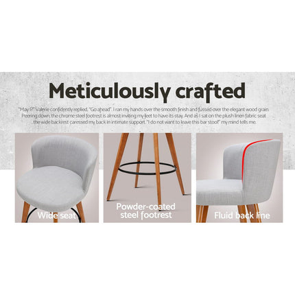 Artiss 4x Bar Stools Linen Padded Wooden Grey.