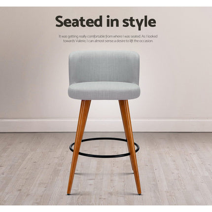 Artiss 4x Bar Stools Linen Padded Wooden Grey.