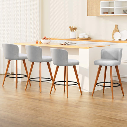 Artiss 4x Bar Stools Linen Padded Wooden Grey.