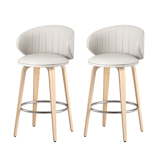 2x Artiss Bar Stools Dining Chairs Contoured Leather Wood Stool.