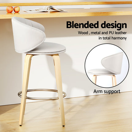 2x Artiss Bar Stools Dining Chairs Contoured Leather Wood Stool.