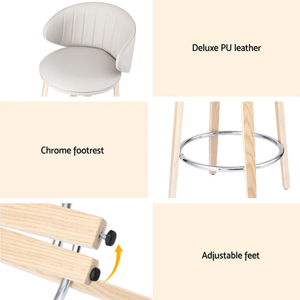 2x Artiss Bar Stools Dining Chairs Contoured Leather Wood Stool.