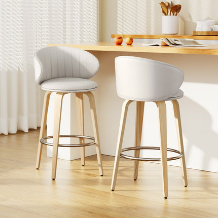 2x Artiss Bar Stools Dining Chairs Contoured Leather Wood Stool.