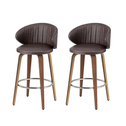 2x Artiss Bar Stools Dining Chairs Contoured Leather Wood Stool.