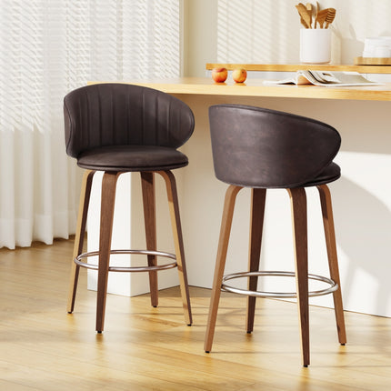 2x Artiss Bar Stools Dining Chairs Contoured Leather Wood Stool.