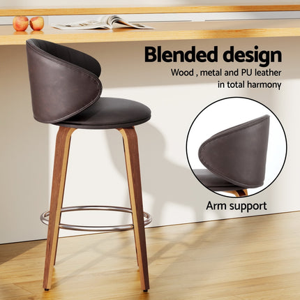 4x Artiss Bar Stools Dining Chairs Contoured Leather Wood Stool.