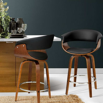 Artiss Bar Stools Swivel PU Seat Wooden.