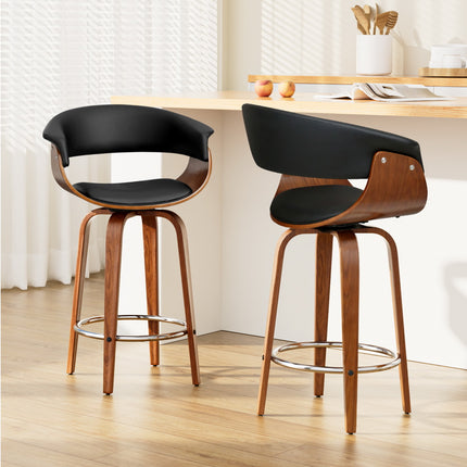 Artiss 2x Bar Stools Swivel PU Seat Wooden.