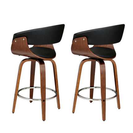 Artiss 2x Bar Stools Swivel PU Seat Wooden.