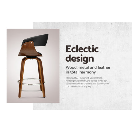 Artiss 2x Bar Stools Swivel PU Seat Wooden.