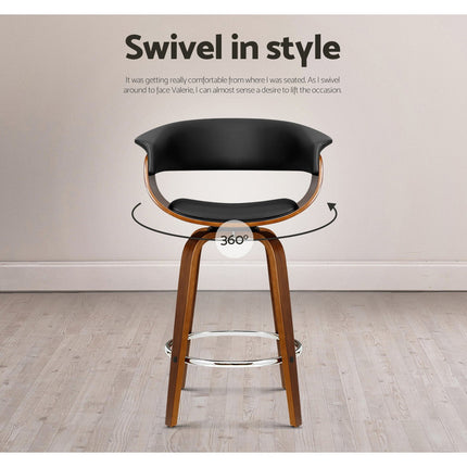 Artiss 2x Bar Stools Swivel PU Seat Wooden.