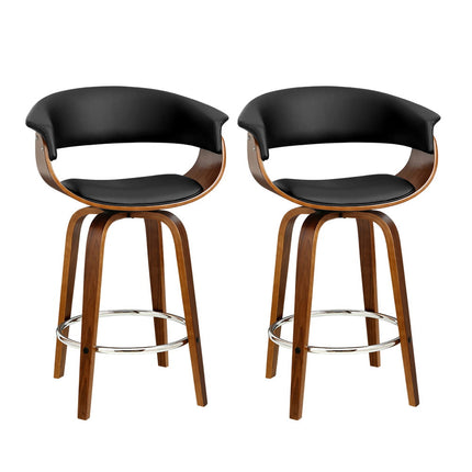 Artiss 2x Bar Stools Swivel PU Seat Wooden.