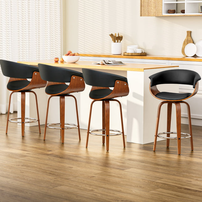 Artiss 4x Bar Stools Swivel PU Seat Wooden.