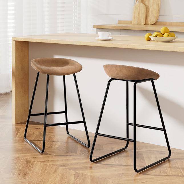 Artiss 2x Bar Stools Kitchen Dining Chairs Counter Stool PU Leather Metal Brown.