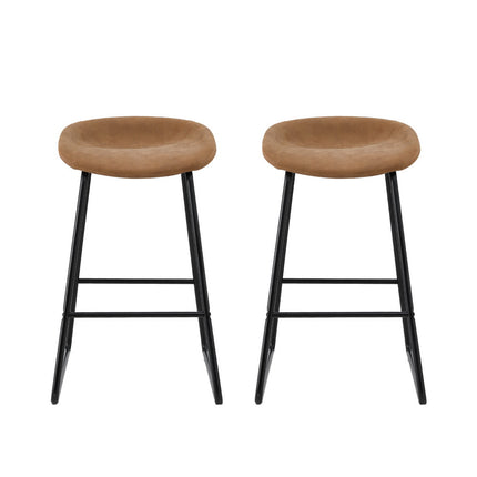 Artiss 2x Bar Stools Kitchen Dining Chairs Counter Stool PU Leather Metal Brown.