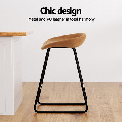 Artiss 2x Bar Stools Kitchen Dining Chairs Counter Stool PU Leather Metal Brown.