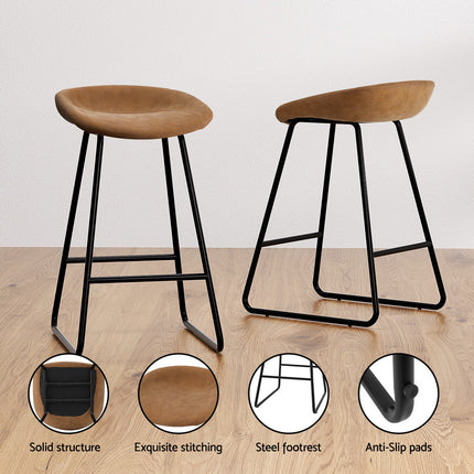 Artiss 2x Bar Stools Kitchen Dining Chairs Counter Stool PU Leather Metal Brown.