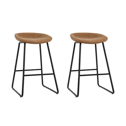 Artiss 2x Bar Stools Kitchen Dining Chairs Counter Stool PU Leather Metal Brown.