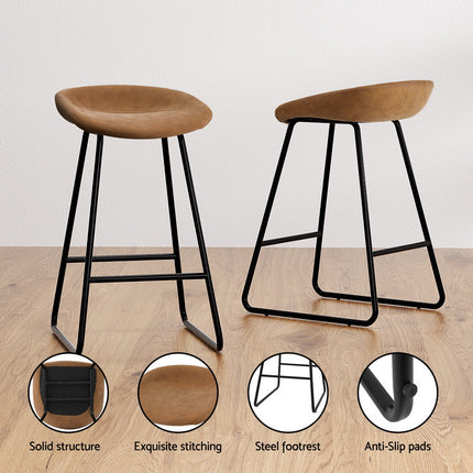 Artiss 4x Bar Stools Kitchen Dining Chairs Counter Stool PU Leather Metal Brown.