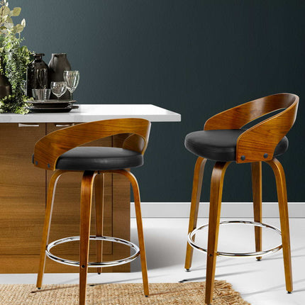 Artiss 2x Bar Stools Swivel Seat Curving Backrest.