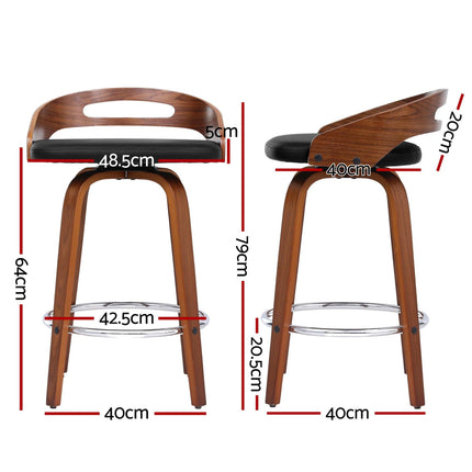 Artiss 4x Bar Stools Swivel Dining Chairs Low Back Counter Seat PU Cushion.
