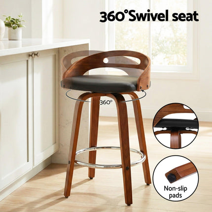 Artiss 4x Bar Stools Swivel Dining Chairs Low Back Counter Seat PU Cushion.