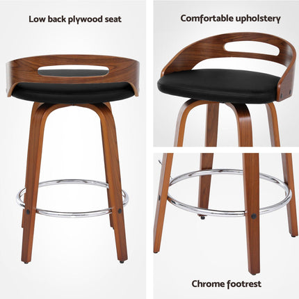 Artiss 4x Bar Stools Swivel Dining Chairs Low Back Counter Seat PU Cushion.