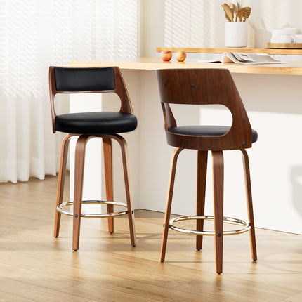 Artiss 2x Bar Stools Swivel Leather Chair 65cm.