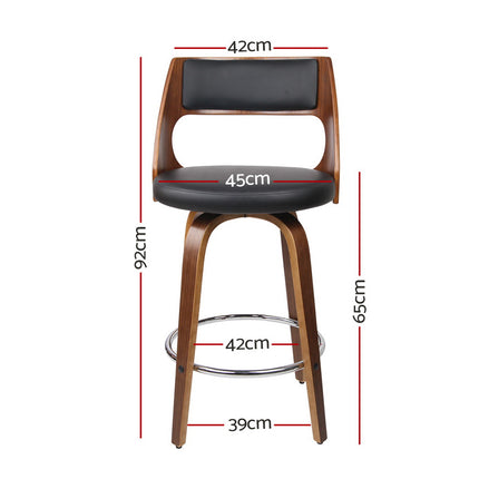 Artiss 2x Bar Stools Swivel Leather Chair 65cm.