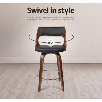 Artiss 2x Bar Stools Swivel Leather Chair 76cm.