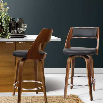 Artiss 2x Bar Stools Swivel Leather Chair 76cm.