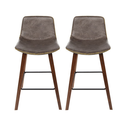 Artiss Bar Stools Kitchen Counter Barstools Leather Wooden Chairs x2.