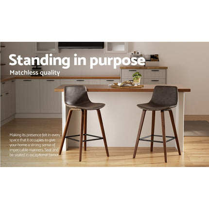 Artiss Bar Stools Kitchen Counter Barstools Leather Wooden Chairs x2.