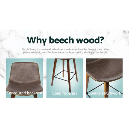 Artiss Bar Stools Kitchen Counter Barstools Leather Wooden Chairs x2.