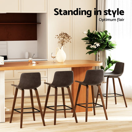 Artiss 4x Bar Stools Vintage Leather Wooden.