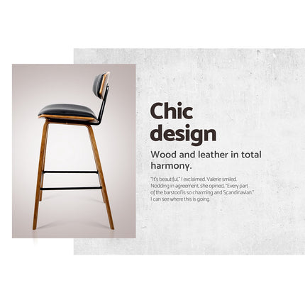 Artiss 2x Bar Stools Leather Padded w/Backrest.