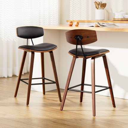 Artiss 2x Bar Stools Leather Padded w/Backrest.